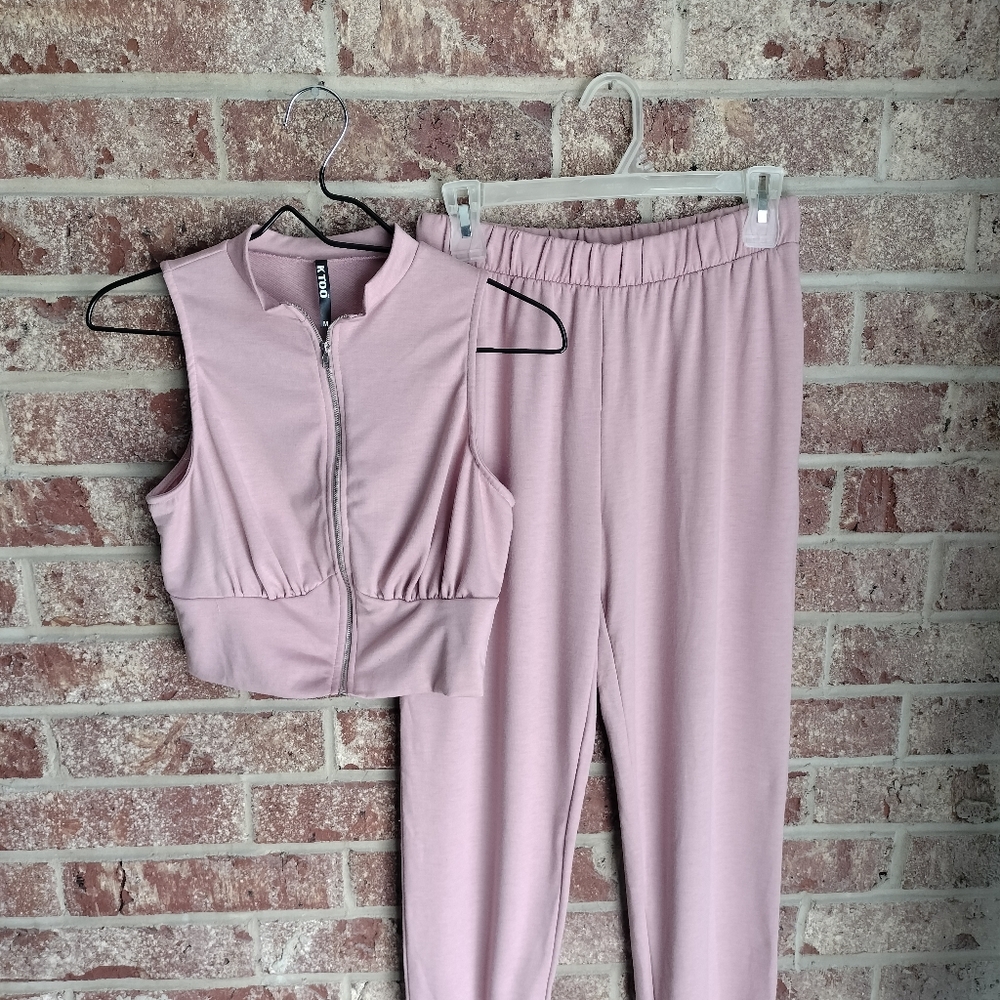 K Too Blush Crop Top Set w/ Joggers - Picture 3 of 10